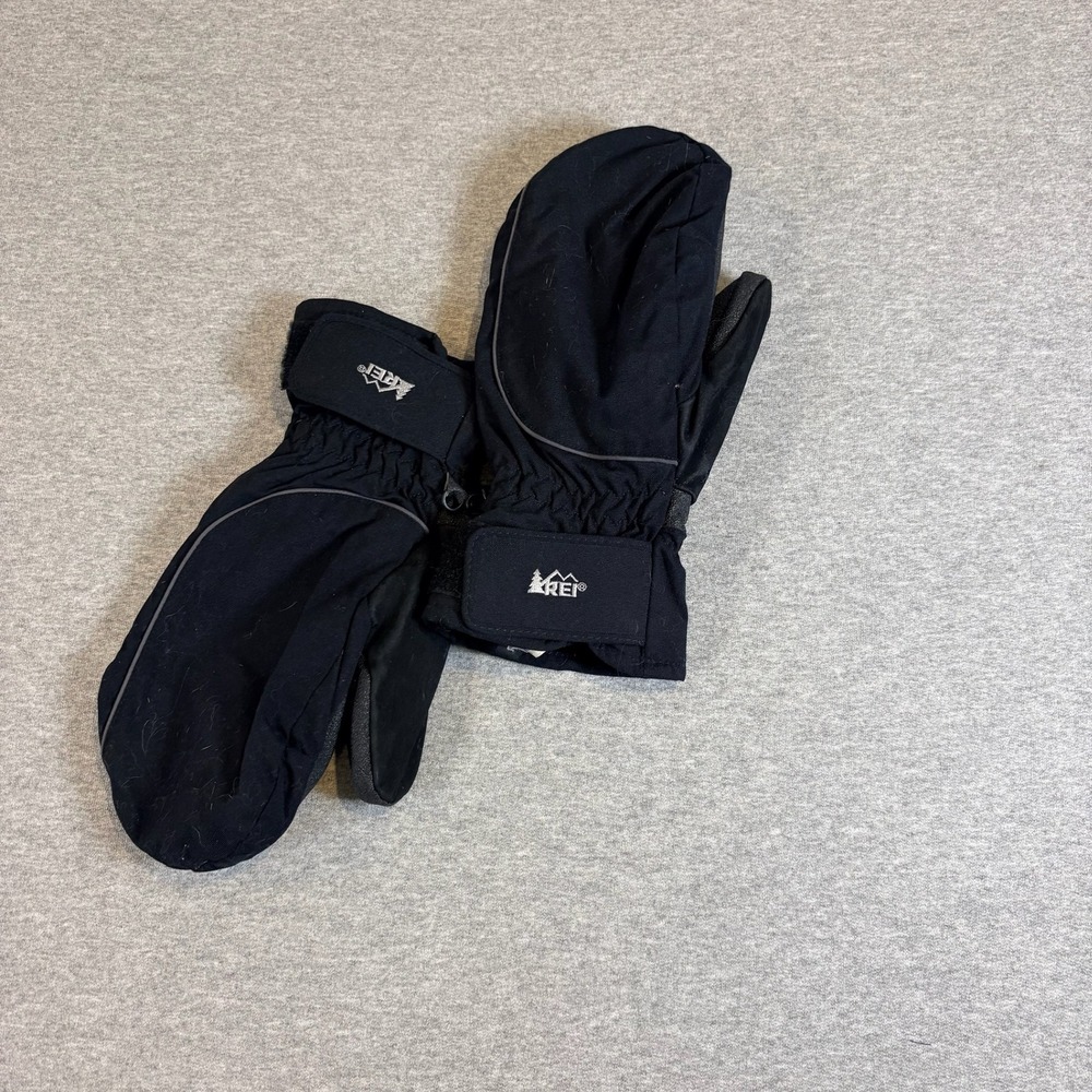 REI Mittens Mens Large Black Insulated Winter Snow Mitts Adjustable Cuff